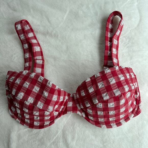 Montce Red Gingham Bustier Bikini Top Size Large NWOT $152 Pinup Retro Bra Crop - Picture 6 of 16
